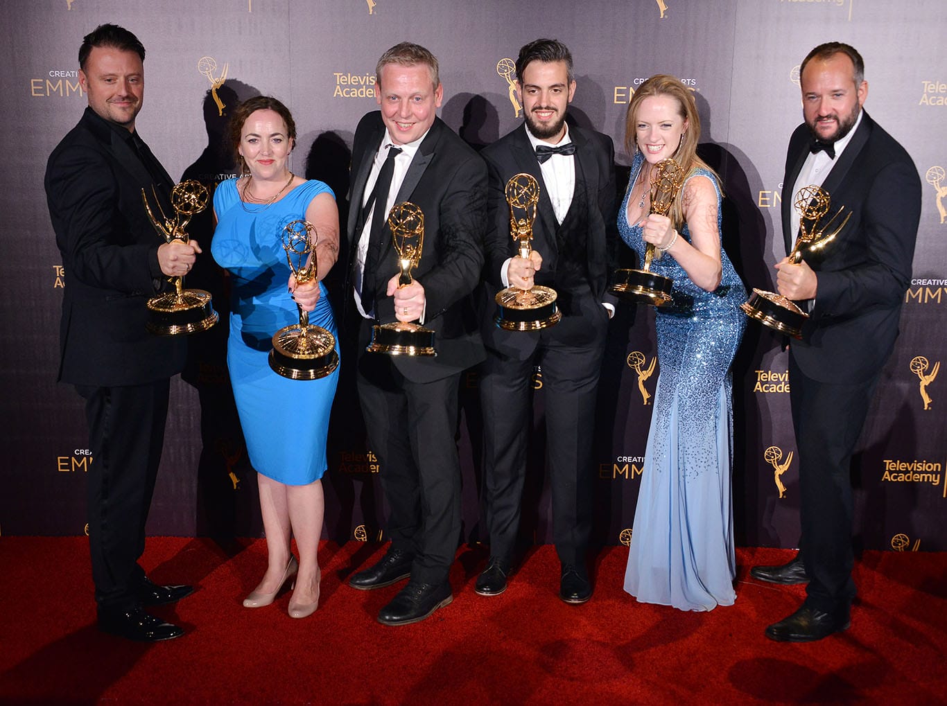 The team of Sherlock poses in the press room with their awards for outstanding special visual effects in a supporting role for "Sherlock: The Abominable Bride" (Masterpiece) at the 2016 Creative Arts Emmy Awards - Day 1 held at the Microsoft Theater in Los Angeles, CA on Saturday, September 10, 2016. (Photo By Sthanlee B. Mirador) *** Please Use Credit from Credit Field ***