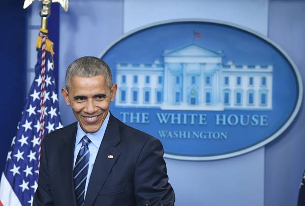 U.S. President Barack Obama smiles as he finishes his annual end-of-the-year press conference in the Brady Press Romm at the White House on December 16, 2016. Obama talked of the issues of the day and reflected on his eight years of office. Photo by Pat Benic/UPI Photo via Newscom