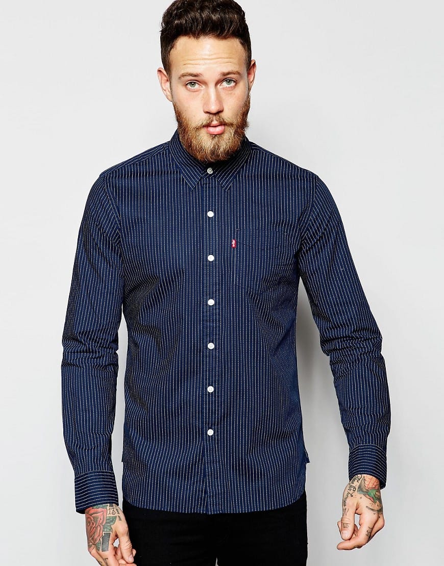 Casual Shirts 167Levi s Shirt Sunset Pocket Slim Fit Button Down Printed Dot Stripe Dress blue Men Shirt Levi s UK_LRG