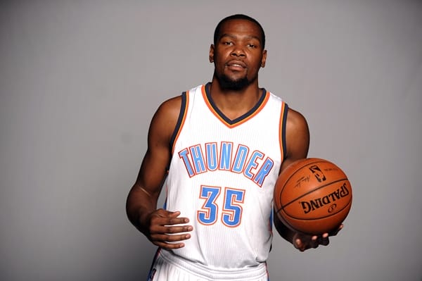 Sep 29, 2014; Oklahoma City, OK, USA; Oklahoma City Thunder forward Kevin Durant (35) poses during media day at Chesapeake Energy Arena. Mandatory Credit: Mark D. Smith-USA TODAY Sports