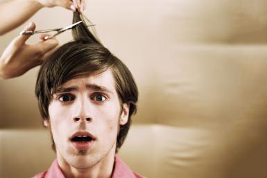 Scared Man Having Haircut