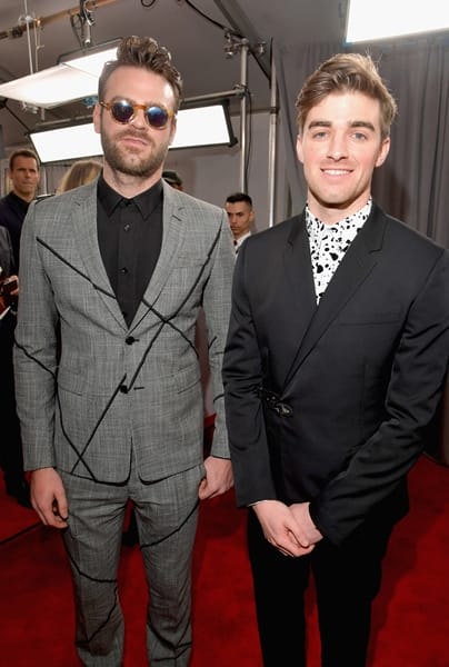 LOS ANGELES, CA - FEBRUARY 12: Recording artists Alex Pall (L) and Drew Taggart of The Chainsmokers attend The 59th GRAMMY Awards at STAPLES Center on February 12, 2017 in Los Angeles, California. (Photo by Lester Cohen/WireImage)