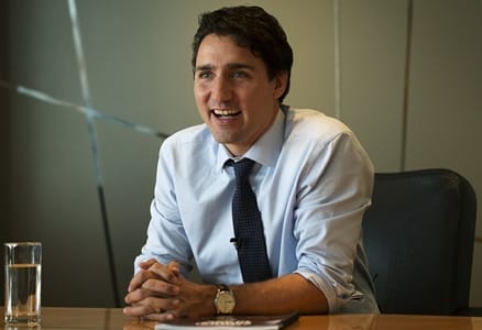 TORONTO, ON - OCTOBER 9: Liberal leader Justin Trudeau meets with the editorial board at the Toronto Star in Toronto. (Todd Korol/Toronto Star via Getty Images)