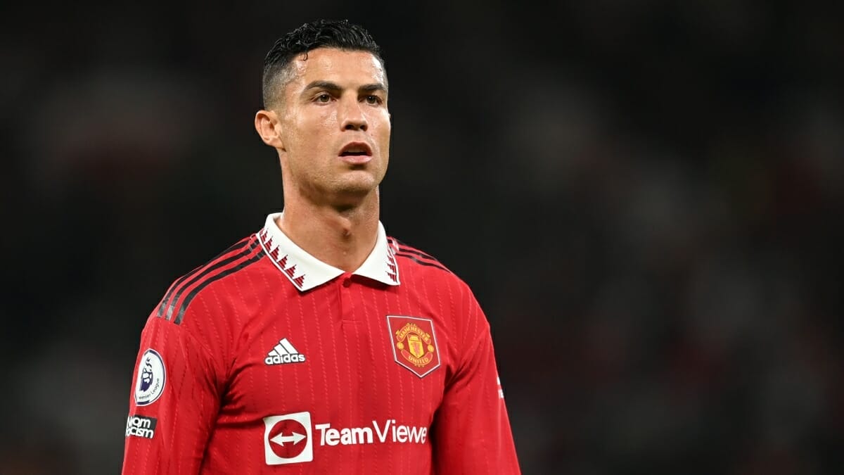 MANCHESTER, ENGLAND - AUGUST 22: Cristiano Ronaldo of Manchester United looks on during the Premier League match between Manchester United and Liverpool FC at Old Trafford on August 22, 2022 in Manchester, England. (Photo by Michael Regan/Getty Images)